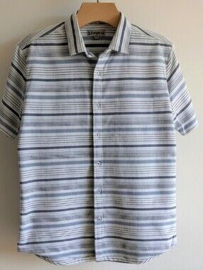 Express Fitted Short-Sleeve Striped Button-Down Shirt, L